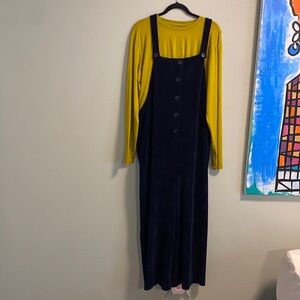 Madewell Texture and Thread Navy Velour Corduroy Overalls with base layer top